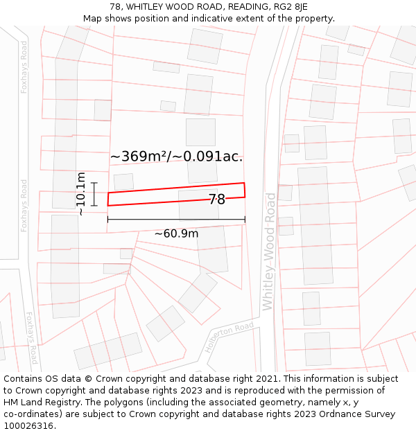 78, WHITLEY WOOD ROAD, READING, RG2 8JE: Plot and title map