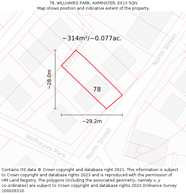 78, WILLHAYES PARK, AXMINSTER, EX13 5QN: Plot and title map