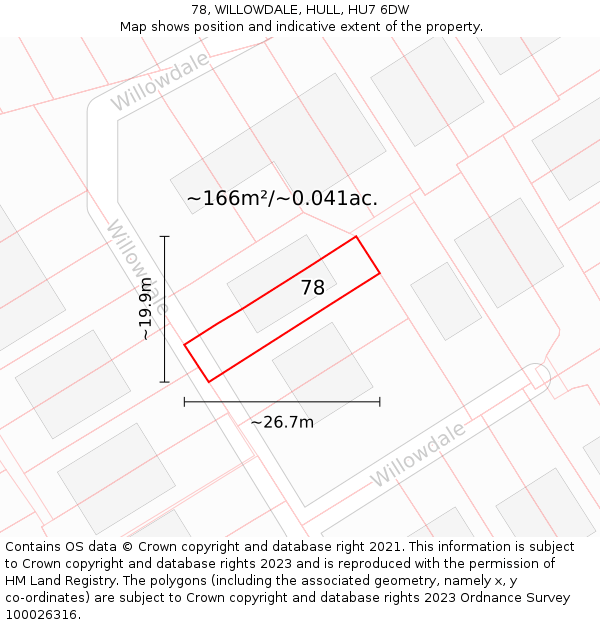 78, WILLOWDALE, HULL, HU7 6DW: Plot and title map