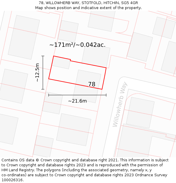 78, WILLOWHERB WAY, STOTFOLD, HITCHIN, SG5 4GR: Plot and title map