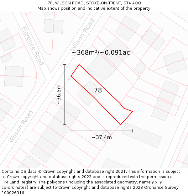 78, WILSON ROAD, STOKE-ON-TRENT, ST4 4QQ: Plot and title map