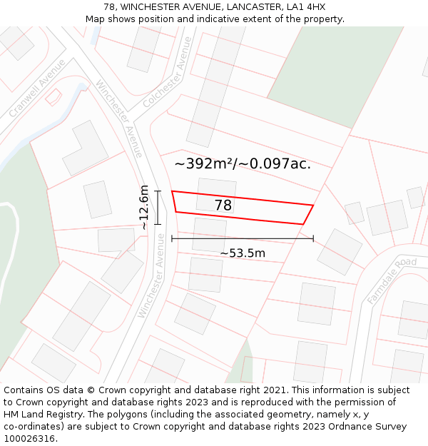 78, WINCHESTER AVENUE, LANCASTER, LA1 4HX: Plot and title map