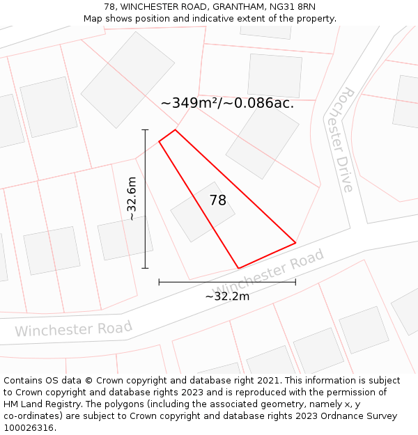 78, WINCHESTER ROAD, GRANTHAM, NG31 8RN: Plot and title map