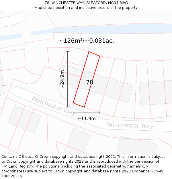 78, WINCHESTER WAY, SLEAFORD, NG34 8WG: Plot and title map