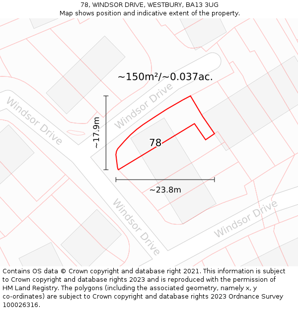 78, WINDSOR DRIVE, WESTBURY, BA13 3UG: Plot and title map