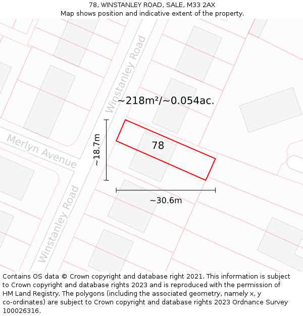 78, WINSTANLEY ROAD, SALE, M33 2AX: Plot and title map