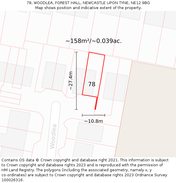 78, WOODLEA, FOREST HALL, NEWCASTLE UPON TYNE, NE12 9BG: Plot and title map