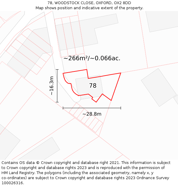 78, WOODSTOCK CLOSE, OXFORD, OX2 8DD: Plot and title map