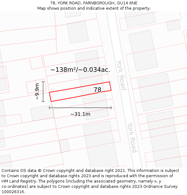 78, YORK ROAD, FARNBOROUGH, GU14 6NE: Plot and title map