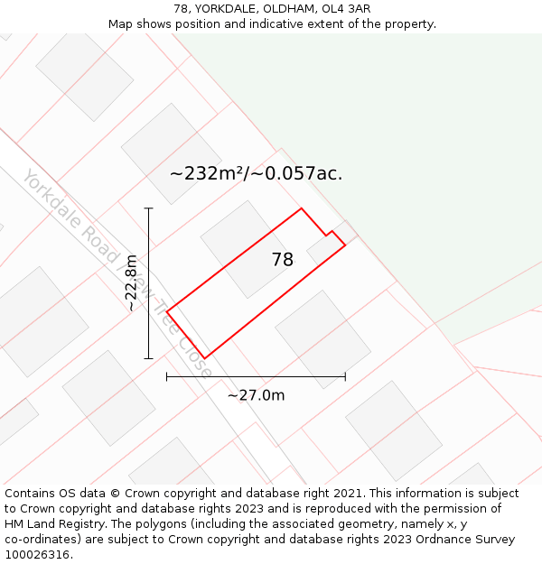 78, YORKDALE, OLDHAM, OL4 3AR: Plot and title map