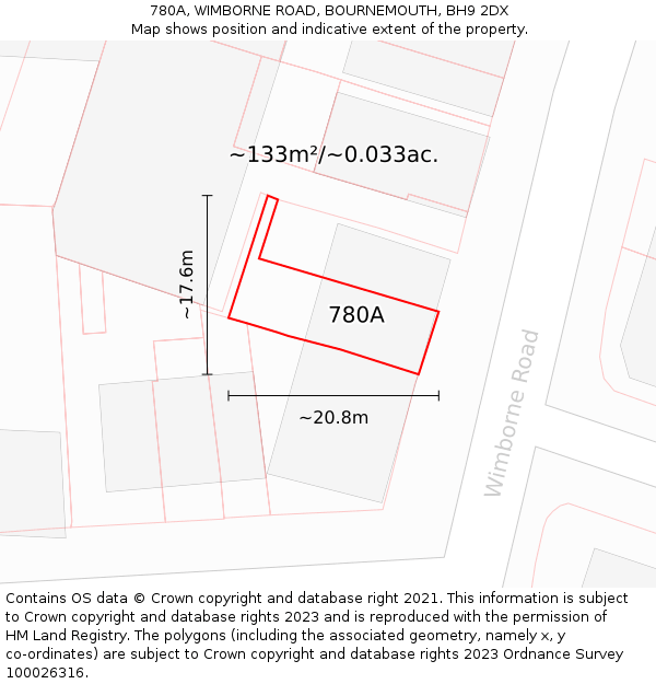 780A, WIMBORNE ROAD, BOURNEMOUTH, BH9 2DX: Plot and title map