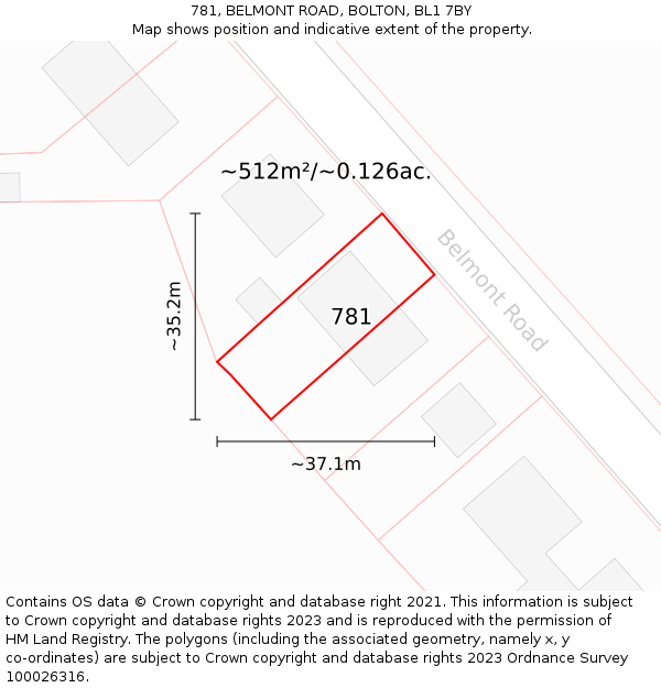 781, BELMONT ROAD, BOLTON, BL1 7BY: Plot and title map