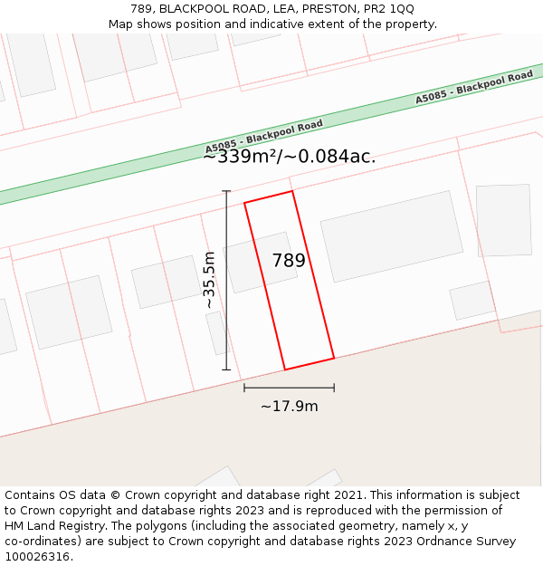 789, BLACKPOOL ROAD, LEA, PRESTON, PR2 1QQ: Plot and title map