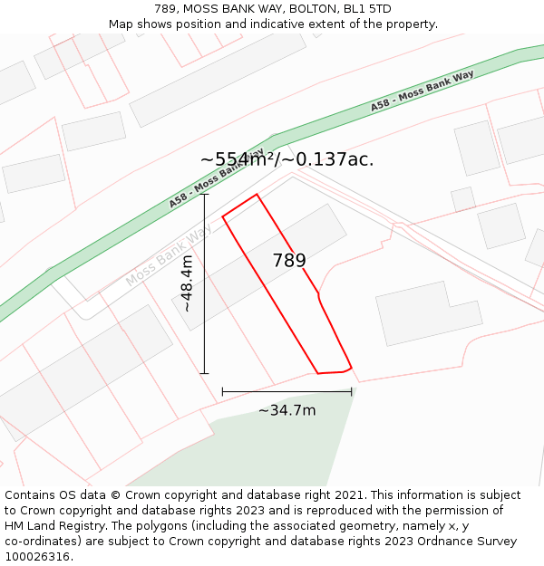 789, MOSS BANK WAY, BOLTON, BL1 5TD: Plot and title map