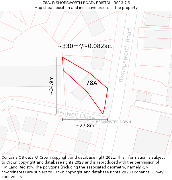 78A, BISHOPSWORTH ROAD, BRISTOL, BS13 7JS: Plot and title map