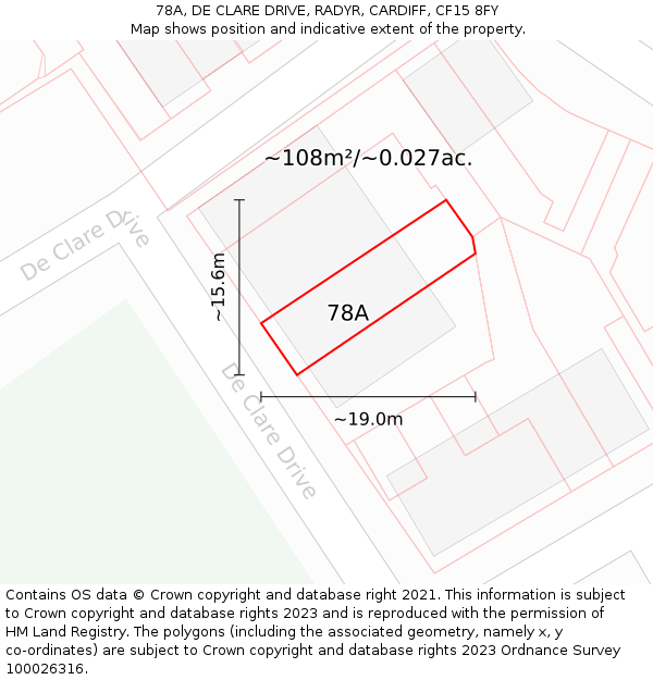 78A, DE CLARE DRIVE, RADYR, CARDIFF, CF15 8FY: Plot and title map