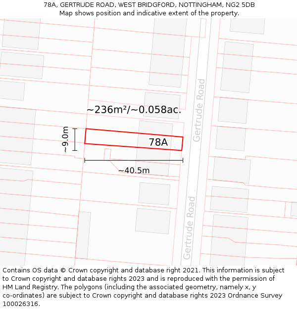 78A, GERTRUDE ROAD, WEST BRIDGFORD, NOTTINGHAM, NG2 5DB: Plot and title map