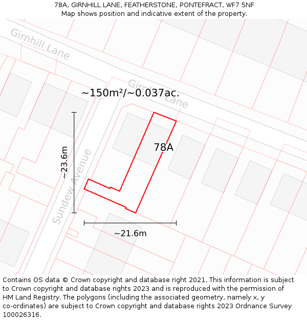 78A, GIRNHILL LANE, FEATHERSTONE, PONTEFRACT, WF7 5NF: Plot and title map