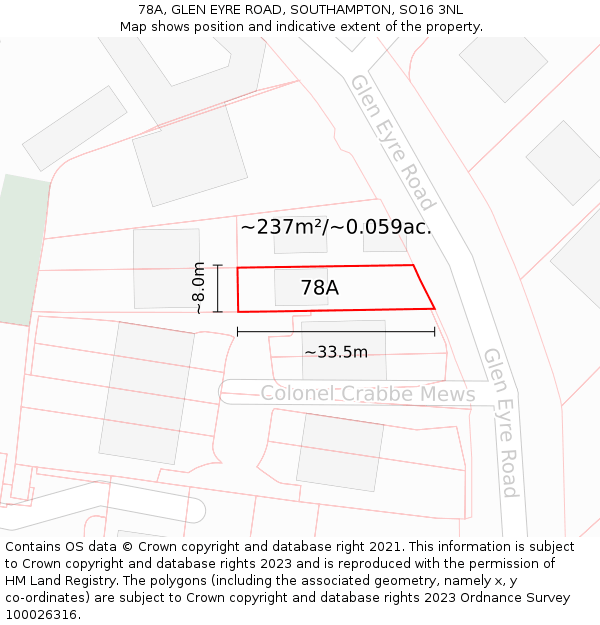 78A, GLEN EYRE ROAD, SOUTHAMPTON, SO16 3NL: Plot and title map