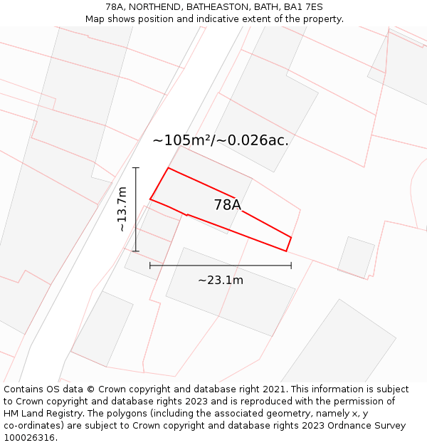 78A, NORTHEND, BATHEASTON, BATH, BA1 7ES: Plot and title map