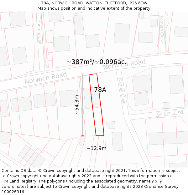 78A, NORWICH ROAD, WATTON, THETFORD, IP25 6DW: Plot and title map