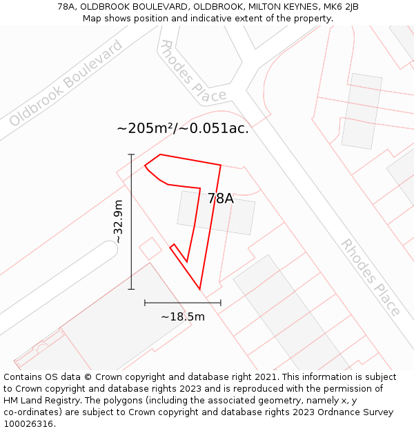 78A, OLDBROOK BOULEVARD, OLDBROOK, MILTON KEYNES, MK6 2JB: Plot and title map