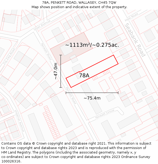 78A, PENKETT ROAD, WALLASEY, CH45 7QW: Plot and title map