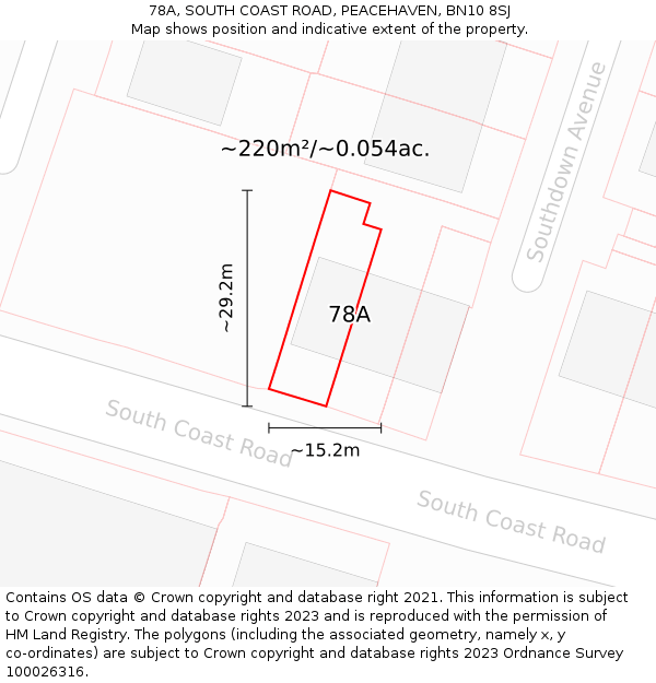 78A, SOUTH COAST ROAD, PEACEHAVEN, BN10 8SJ: Plot and title map