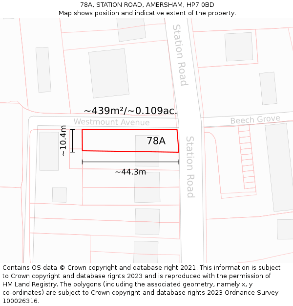 78A, STATION ROAD, AMERSHAM, HP7 0BD: Plot and title map