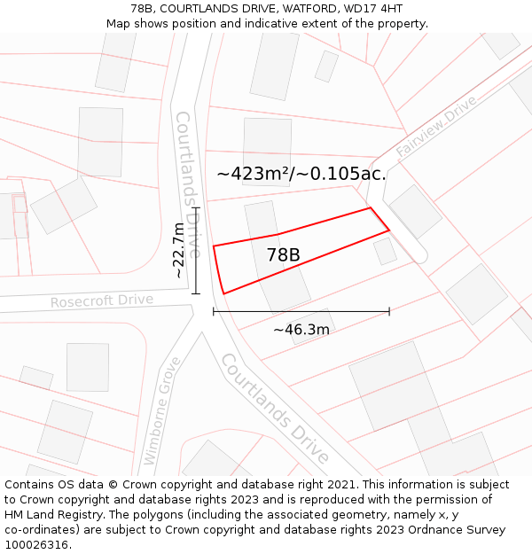 78B, COURTLANDS DRIVE, WATFORD, WD17 4HT: Plot and title map