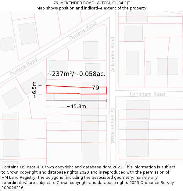 79, ACKENDER ROAD, ALTON, GU34 1JT: Plot and title map