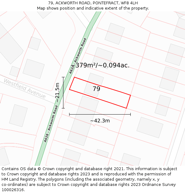 79, ACKWORTH ROAD, PONTEFRACT, WF8 4LH: Plot and title map