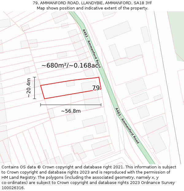 79, AMMANFORD ROAD, LLANDYBIE, AMMANFORD, SA18 3YF: Plot and title map