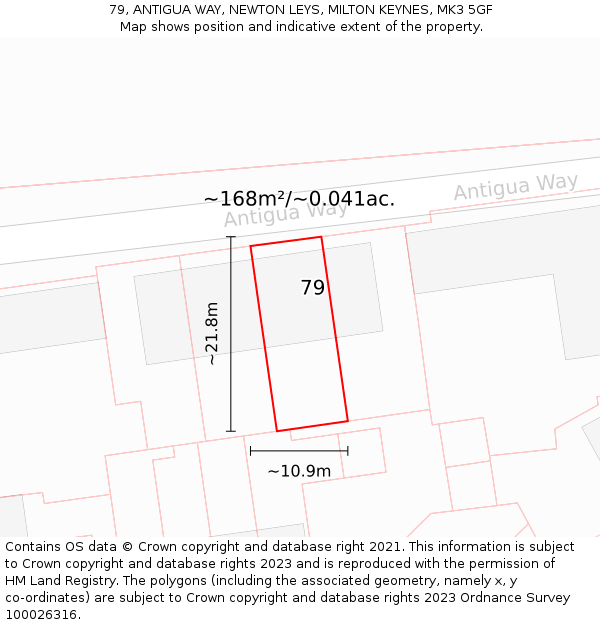 79, ANTIGUA WAY, NEWTON LEYS, MILTON KEYNES, MK3 5GF: Plot and title map