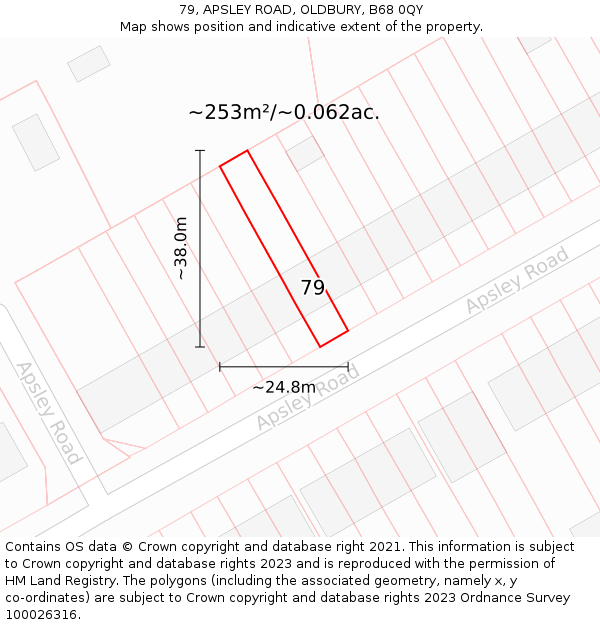 79, APSLEY ROAD, OLDBURY, B68 0QY: Plot and title map