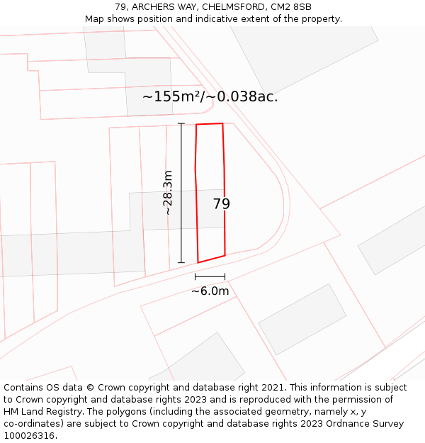 79, ARCHERS WAY, CHELMSFORD, CM2 8SB: Plot and title map