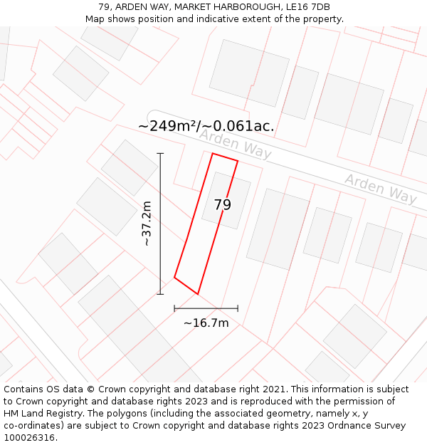 79, ARDEN WAY, MARKET HARBOROUGH, LE16 7DB: Plot and title map