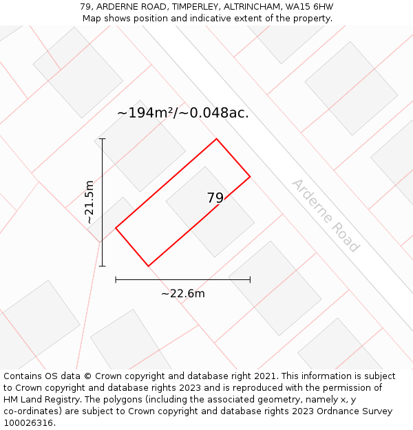 79, ARDERNE ROAD, TIMPERLEY, ALTRINCHAM, WA15 6HW: Plot and title map