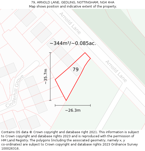 79, ARNOLD LANE, GEDLING, NOTTINGHAM, NG4 4HA: Plot and title map