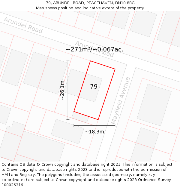 79, ARUNDEL ROAD, PEACEHAVEN, BN10 8RG: Plot and title map