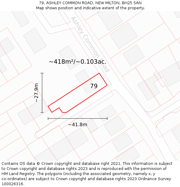 79, ASHLEY COMMON ROAD, NEW MILTON, BH25 5AN: Plot and title map