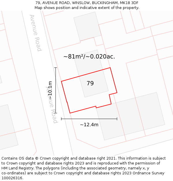 79, AVENUE ROAD, WINSLOW, BUCKINGHAM, MK18 3DF: Plot and title map