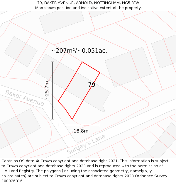 79, BAKER AVENUE, ARNOLD, NOTTINGHAM, NG5 8FW: Plot and title map