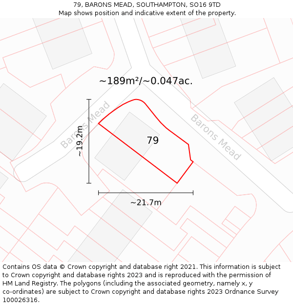 79, BARONS MEAD, SOUTHAMPTON, SO16 9TD: Plot and title map