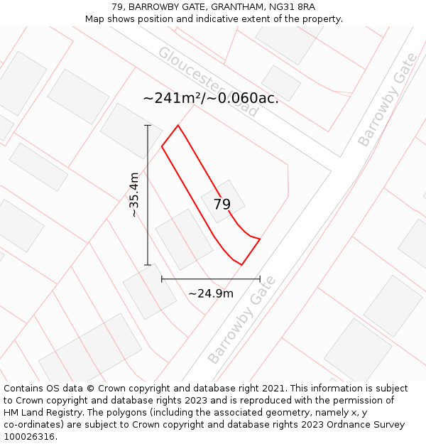 79, BARROWBY GATE, GRANTHAM, NG31 8RA: Plot and title map