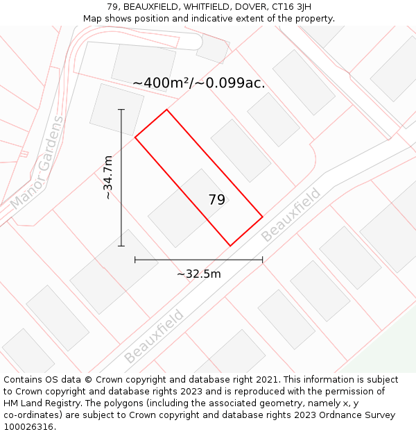 79, BEAUXFIELD, WHITFIELD, DOVER, CT16 3JH: Plot and title map