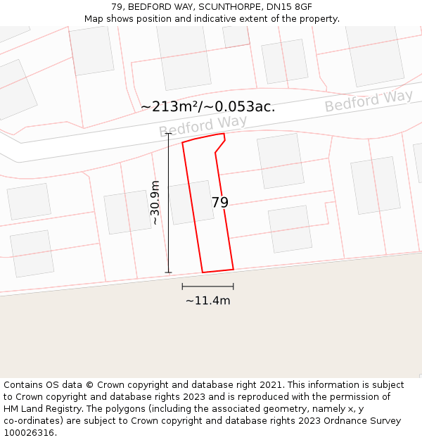 79, BEDFORD WAY, SCUNTHORPE, DN15 8GF: Plot and title map