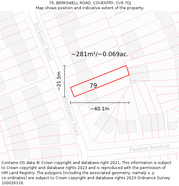 79, BERKSWELL ROAD, COVENTRY, CV6 7DJ: Plot and title map