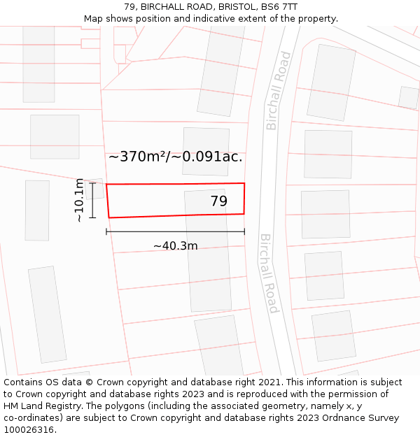 79, BIRCHALL ROAD, BRISTOL, BS6 7TT: Plot and title map