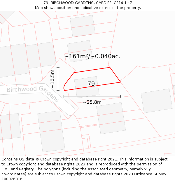 79, BIRCHWOOD GARDENS, CARDIFF, CF14 1HZ: Plot and title map